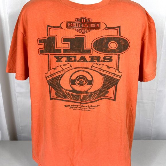Bergdale Harley Davidson Motorcycles Albert Lea Mn XL Orange 110 Years Cotton - Picture 5 of 7